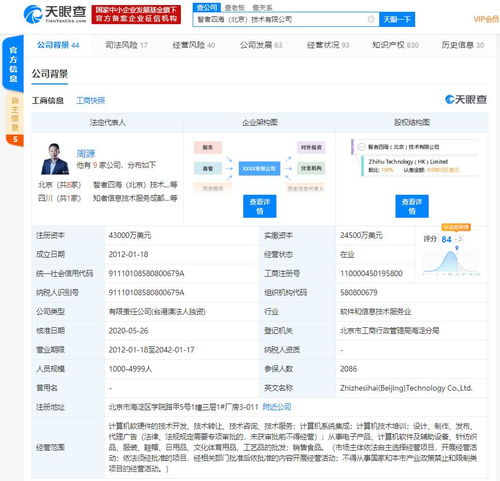 快訊 關(guān)聯(lián)公司注冊(cè)資本大幅提升至4.3億元，彰顯技術(shù)開發(fā)領(lǐng)域擴(kuò)張雄心